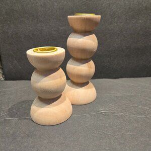 Boho Wooden Candlestick Holders – Stacked Ball Design – Set of 2 (Tall & Short)